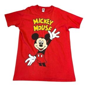 VTG 90’s Disney Store Mickey Mouse Sleep T-Shirt Red Cotton Single Stitch USA OS